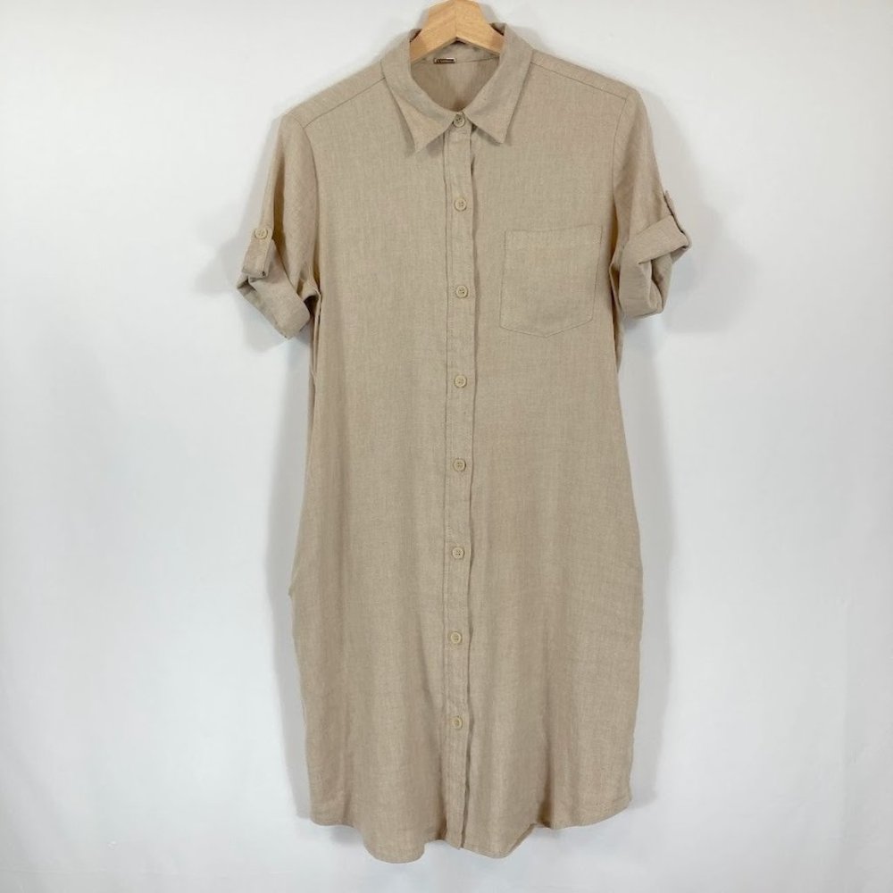 T Tahari Linen Blend Safari Shirt Dress Size 6